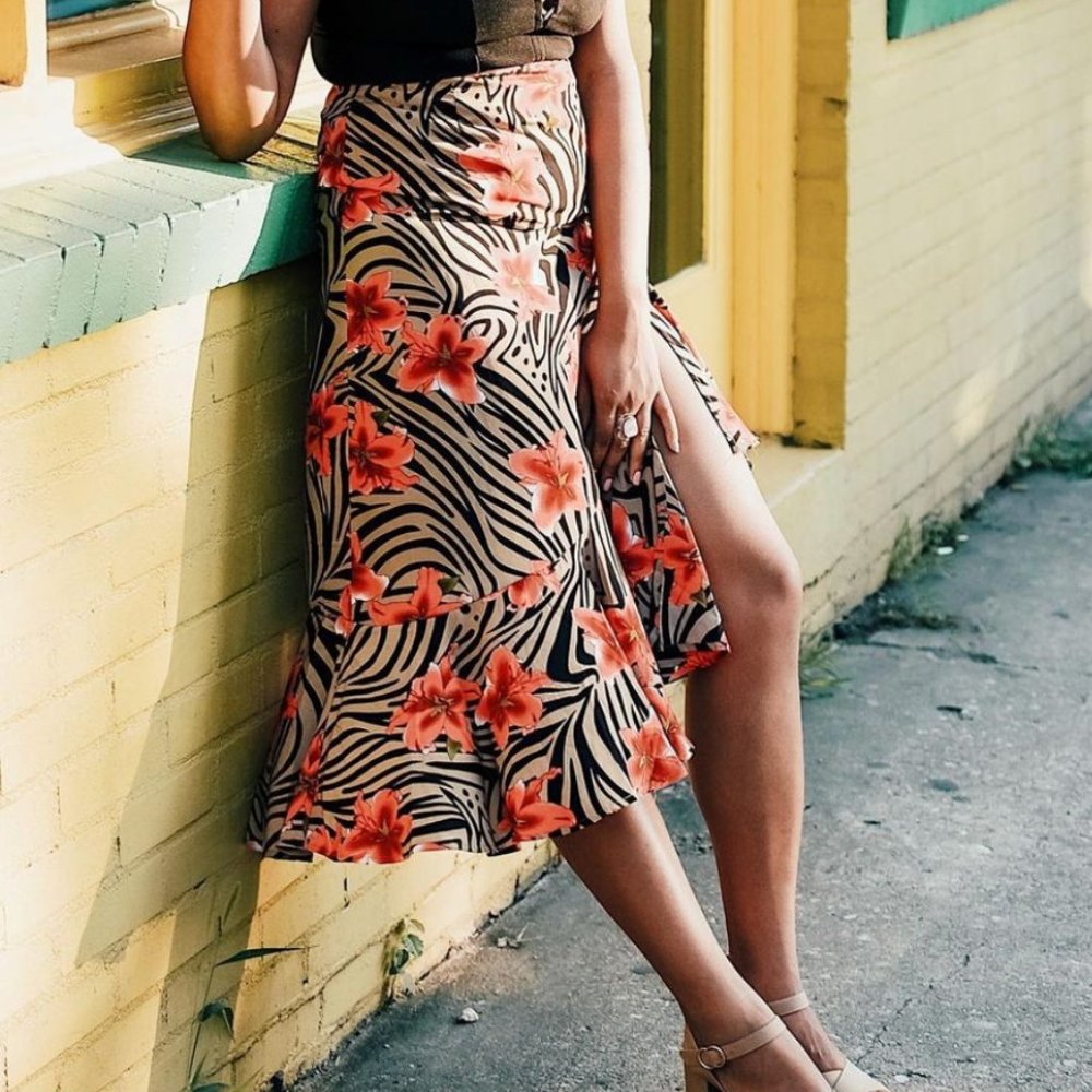 Asymmetrical Floral Skirt